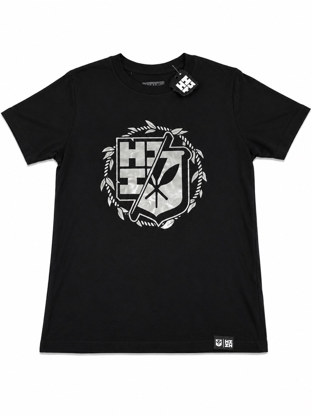 Hawaii’s finest Boys (L) Black Tee with Silver Crest Graphic